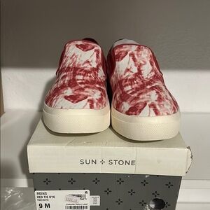 Red and White Tie-Dye Sneakers